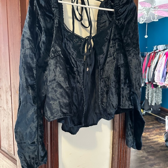 Free People NWOT Bali Heirloom crushed velvet long sleeve crop top - Picture 10 of 14